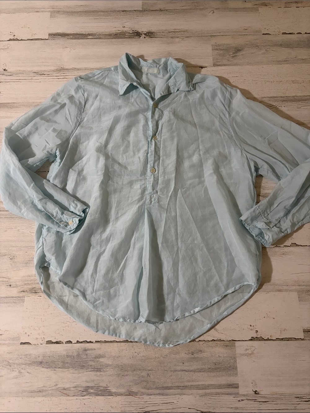 CP Shades Pale Blue Lightweight Button-Front Blouse Silk Blend